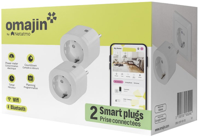 Prizë smart Omajin Smart Plug Bundle x2, WiFi Bluetooth, matje energjie, e bardhë