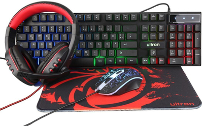 Set gaming Ultron Hawk 4 në 1, me kabllo, i zi