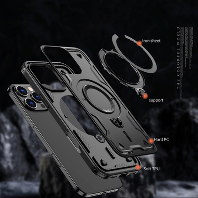 Заштитна маска Hybrid Armor Trendy за iPhone 16 Pro, MagSafe, црна
