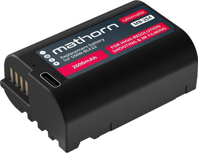 Bateri për kamerë Mathorn MB-254, në vend të Panasonic DMW-BLK22, karikim me USB-C, e zezë