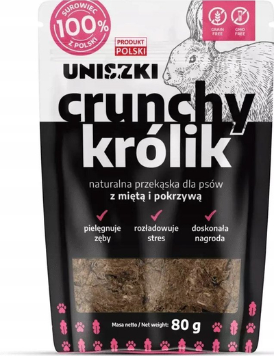 Награда за кучиња Uniszki Crunchy Rabbit, зајак со нане и коприва, без житарки, 80g