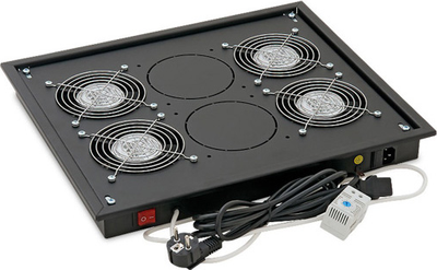 Panel ventilimi Triton për rack 19", 4 ventilatorë, me termostat, i zi