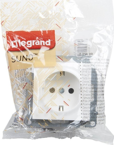 Prizë Legrand Suno Schuko 2P+E, me shutter, me terminale automatike, e bardhë