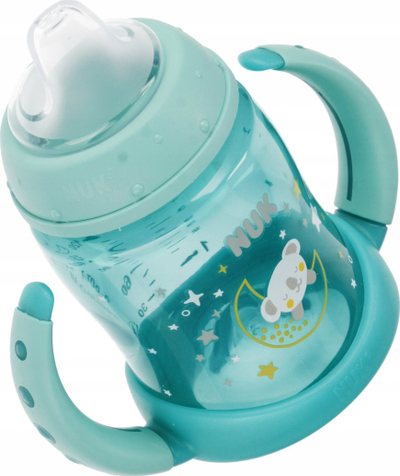 Шише Нук Фирст Најт, 150 ml, со рачки, тиркизна што свети во темнина