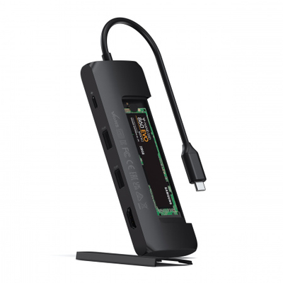 Përshtatës Satechi Aluminium USB-C Hybrid Multiport me kuti për SSD, i zi