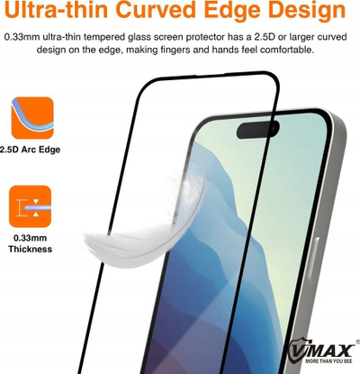Xham mbrojtës Vmax Tempered Glass 9D për iPhone 16 Plus 15 Plus 6.7", 9H, kornizë e zezë