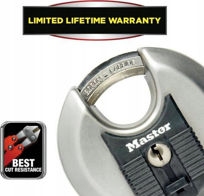 Dy dryna diskut Master Lock Excell 70mm, çelik inox, set me 2 copa, ngjyrë argjendtë