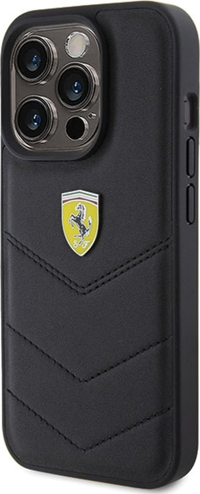 Kapak telefoni Ferrari FEHCP15LRDUK për iPhone 15 Pro, lëkurë, i zi