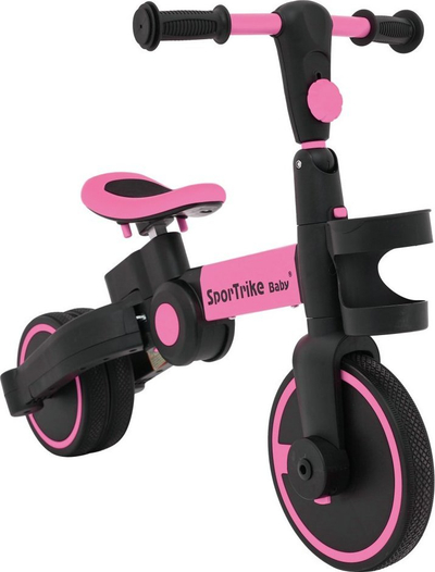 Biçikletë 3n1 për kalamaj SporTrike Happy Bike, me shtytëse që rregullohet, rrota me profil, rozë