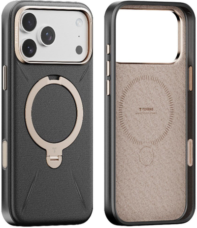 Kopertinë telefoni Torras Ostand Spin Vegskin Series, për iPhone 17 Pro, e zezë