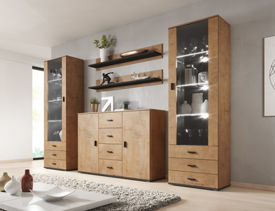 Kredencë dhome dite Cama UNI, 2 dyer 4 sirtarë, dekor lehkfas, e zezë
