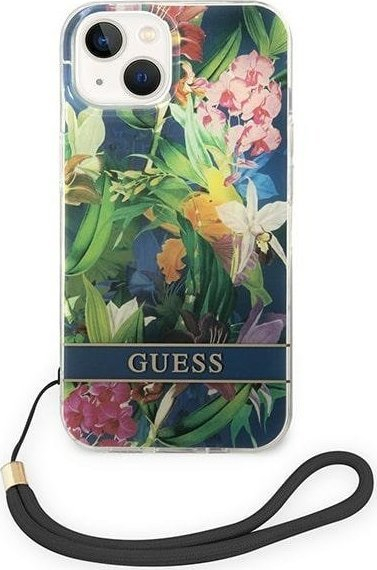 Mbrojtëse telefoni Guess Flower Strap për iPhone 14 6.1", hardcase, shumëngjyrëshe