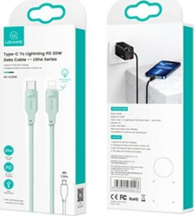 Kabllo USB USAMS Lithe Series, USB C me Lightning, 1.2 m, jeshile