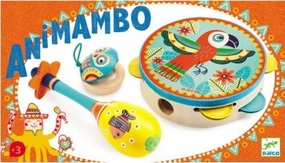 Set veglash muzikore Djeco Animambo, daulle, marakë, kastanjeta, dru, shumëngjyrësh