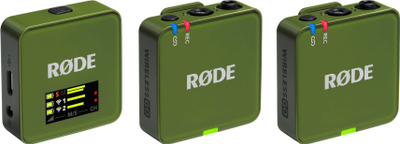 Sistem mikrofoni pa tela RODE Wireless GO Gen 3, 2.4 GHz, me dy transmetues, jeshile e errët