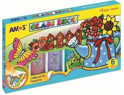 Set bojë xhami Amos Glass Deco GD22PW6, 6 ngjyra, 22ml, shumëngjyrëshe