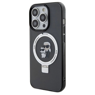 Futrollë Karl Lagerfeld Ring Stand Karl &amp; Choupette MagSafe për iPhone 13 Pro Max, me unazë mbajtëse, e zezë