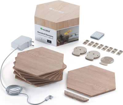 Panel ndriçimi inteligjent Nanoleaf Elements Wood Look Hexagons, Starter Kit 7 panele, dru i çelët