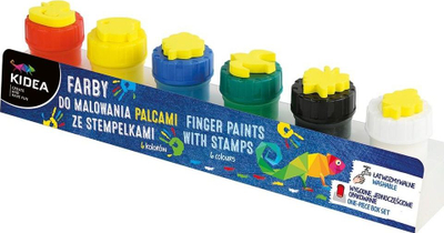 Boja gishtash Kidea Finger Paint With Stamps, set me 6 copa, me ngjyra të ndryshme