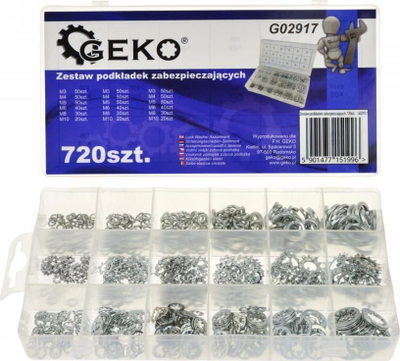 Set rondele GEKO 720 copë, çelik i galvanizuar, për vida M3 M10