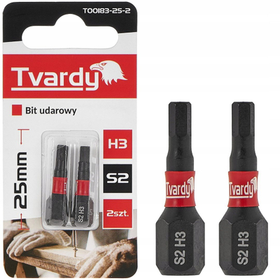 Bit goditës Tvardy H3, 25 mm, çelik S2, Hex, 2 copë