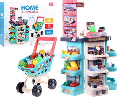 Set lodër supermarket Jokomisiada ZA3174, me karrocë pazari, 47 pjesë, shumëngjyrësh