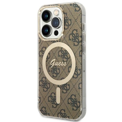 Kupë telefoni Guess 4G Pattern MagSafe për iPhone 15 Pro, kafe