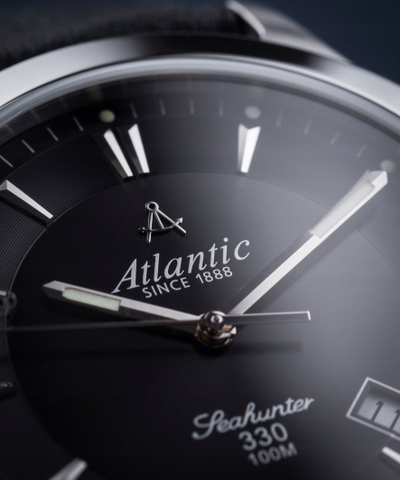 Orë burrash Atlantic Seahunter 71360.41.61, kuarc, 41mm, e zezë