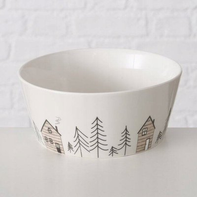 Enë qeramike Boltze Home Homewood, 500 ml, Ø 15 cm, gri me bredh dimri