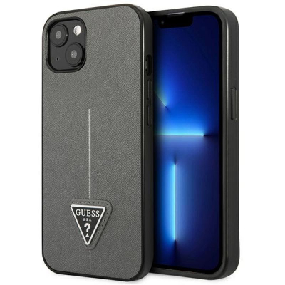 Kapak telefoni Guess Saffiano Triangle për iPhone 13 6.1", hardcase, argjend