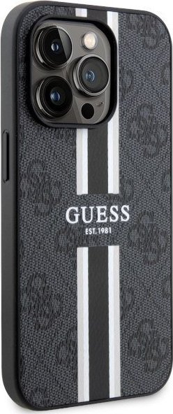 Kapak telefoni Guess 4G Printed Stripes MagSafe për iPhone 14 Pro, TPU PC, i zi