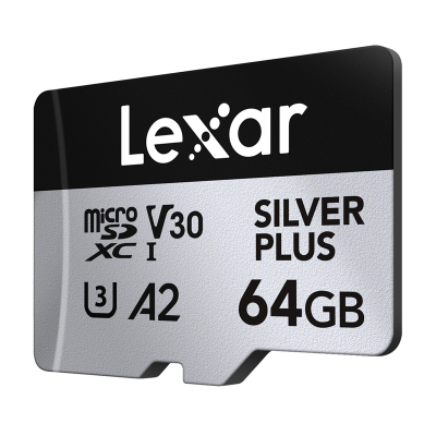 Kartë memorie Lexar MicroSDXC Silver Plus, 64GB, UHS-I V30 A2, paketim 2 copë