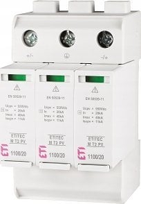 Mbrojtës nga mbingarkesa ETI PV C T2 002440515, 1100V, 3 module, gri