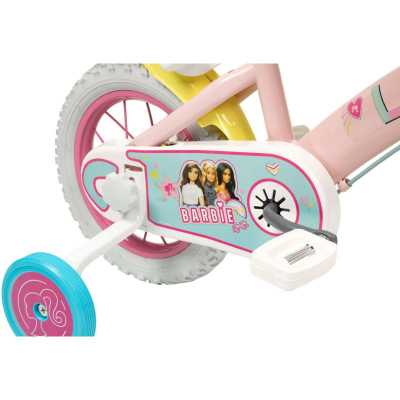 Bicikletë për kalamoj Toimsa Barbie, 12", me rrota ndihmëse, shumëngjyrëshe
