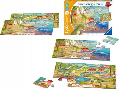 Puzzle edukativ Ravensburger Tiptoi Dinosaurs, 2x12 copa, për kalamaj 3+