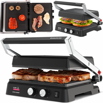 Grill elektrik Taurus Bistro Gourmet, 2600W, pllaka të palosshme, i zi