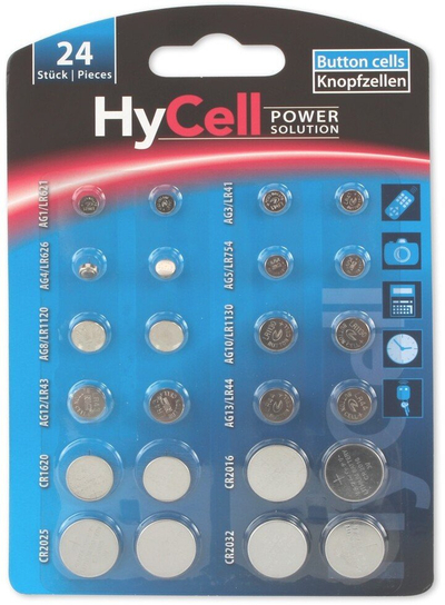 Bateri guaskë HyCell set, 24 copë, AG dhe CR të përziera, argjendtë