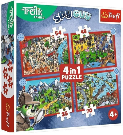 Puzzle për fëmijë Trefl Treflik Family the Trefliks Travels, set 4in1, 35 48 54 70 copë, shumëngjyrëshe
