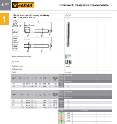 Gdhendës filli FANAR THREAD TAP NPT 1", 11.1/2, HSSE 800