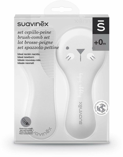 Set furçë dhe krehër për bebe Suavinex Tigers, 2 copë, gri