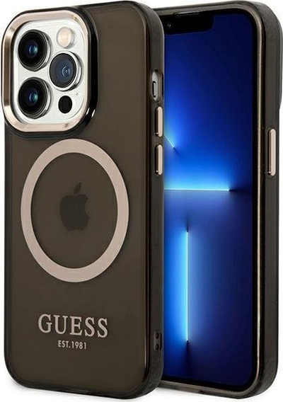 Kapak telefoni Guess Translucent MagSafe, për iPhone 14 Pro, TPU, i zi