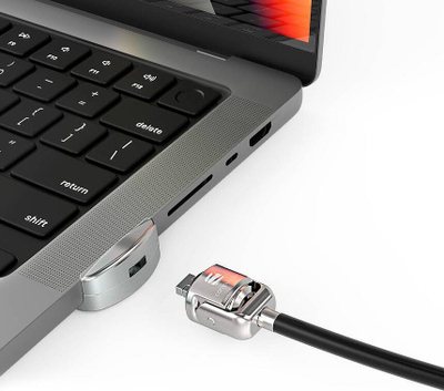 Adapter sigurie Compulocks Ledge Lock për MacBook Pro 14" M1 M2 M3, me kabllo sigurie, i argjendtë