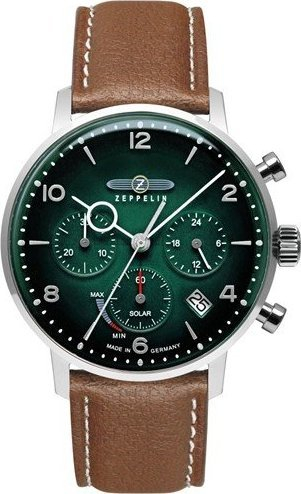 Orë burrash Zeppelin LZ129 Hindenburg Chronograph 80864N, diellore, kronograf, jeshile e errët
