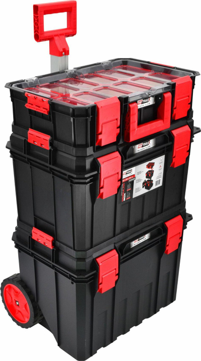 Kuti modulare veglash Awtools Modular Toolbox, set 4 në 1, me rrota, e zezë