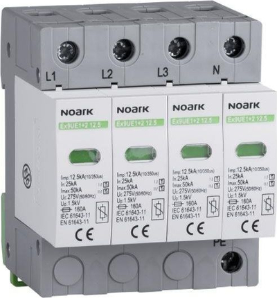 Заштита од пренапон Noark Ex9UE1+2, 4P, тип I+II, сива
