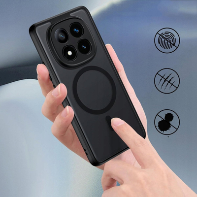 Kapak silikoni Tech-Protect Magmat MagSafe për Xiaomi Redmi Note 14 Pro 5G, TPU edhe polikarbonat, transparent i zi