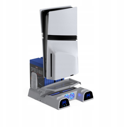 Stacion ftohës edhe karikues për PS5 YAXO Arctic Breeze NE, 2 ventilatorë, karikues DualSense, i bardhë