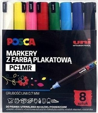 Set markera Uni Posca PC-1MR, 0.7mm, 8 ngjyra, shumëngjyrësh
