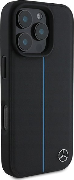 Mbulesë telefoni Mercedes Blue Line Leather Case, MagSafe, për iPhone 16 Pro Max, e zezë