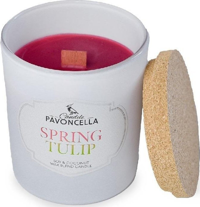 Миризлива свеќа Pavoncella Spring Tulip, соја и кокос, 135g, 36 часа